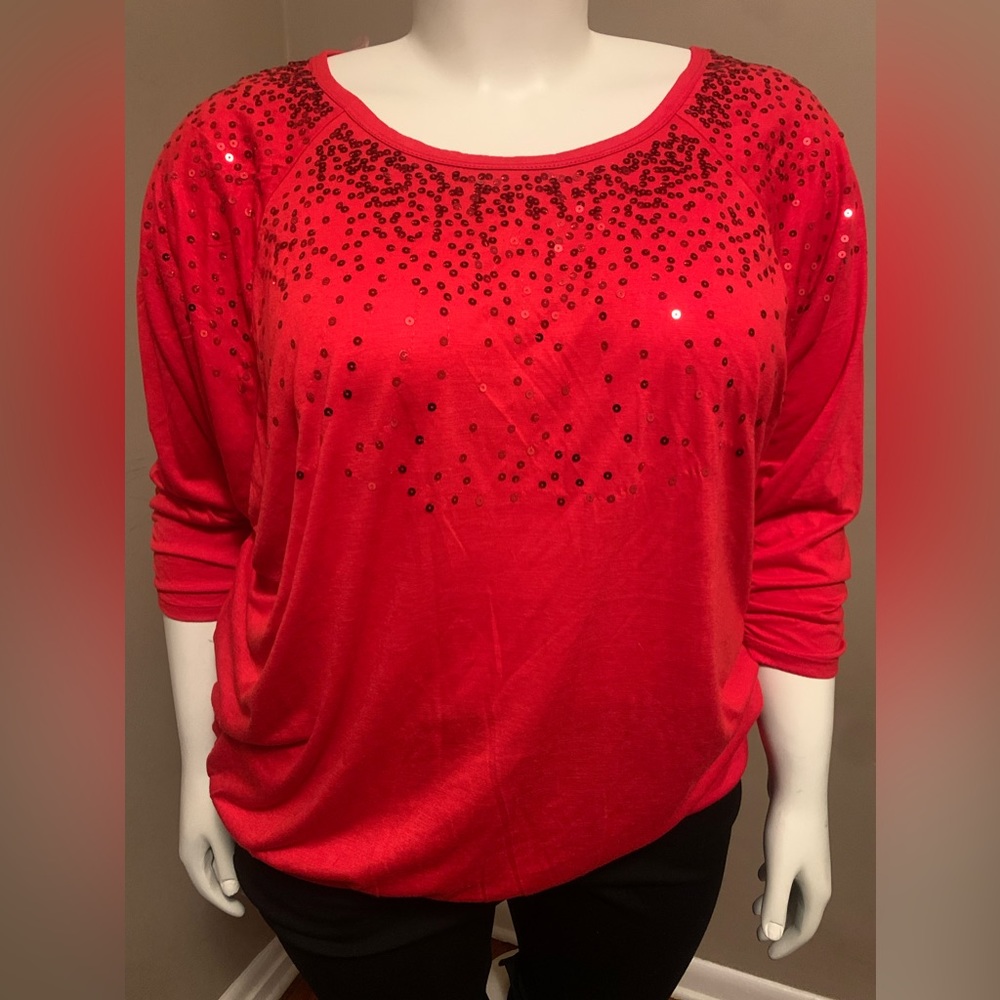 Womens 2X Karen Brooks red Blouse with sequins $18